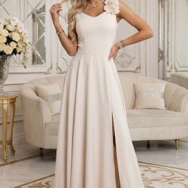 NUMOCO lang kjole i beige (643-3)