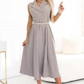 NUMOCO midikjole i grå beige