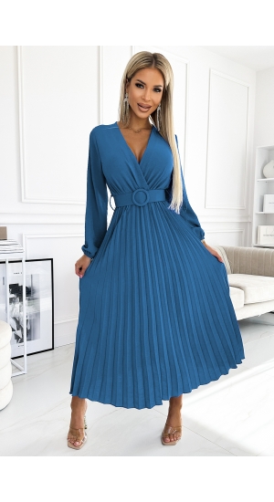 Tyrkis farvet kjole med ærmer Viviana