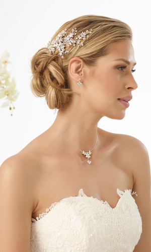 Hårpynt med funklende rhinsten og krystaller, med kam | bridalstore.dk