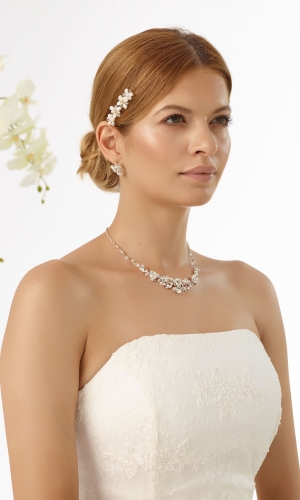Hårspiraler med perler og krystaller, sølv | bridalstore.dk
