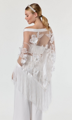 Stola 3D flowers ivory | bridalstore.dk