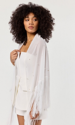 Stola Chiffon-Pearls ivory | bridalstore.dk