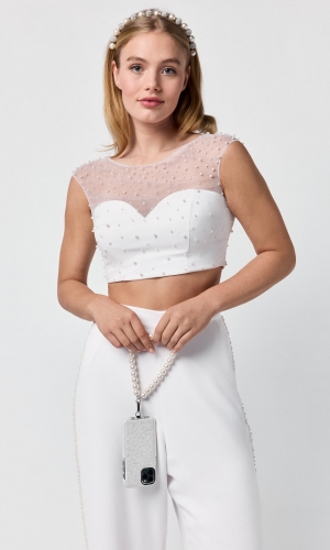 Telefonkæde Pearls 35cm ivory/silver | bridalstore.dk