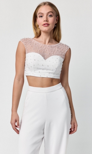 Top Crêpe-Pearls Gisèle ivory | bridalstore.dk