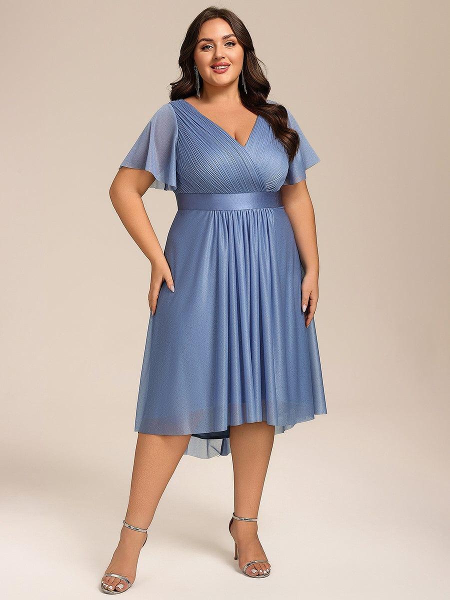Forførende drøm blå eller rosa knæ lang festkjole med ærme plussize fra Bridalstore 