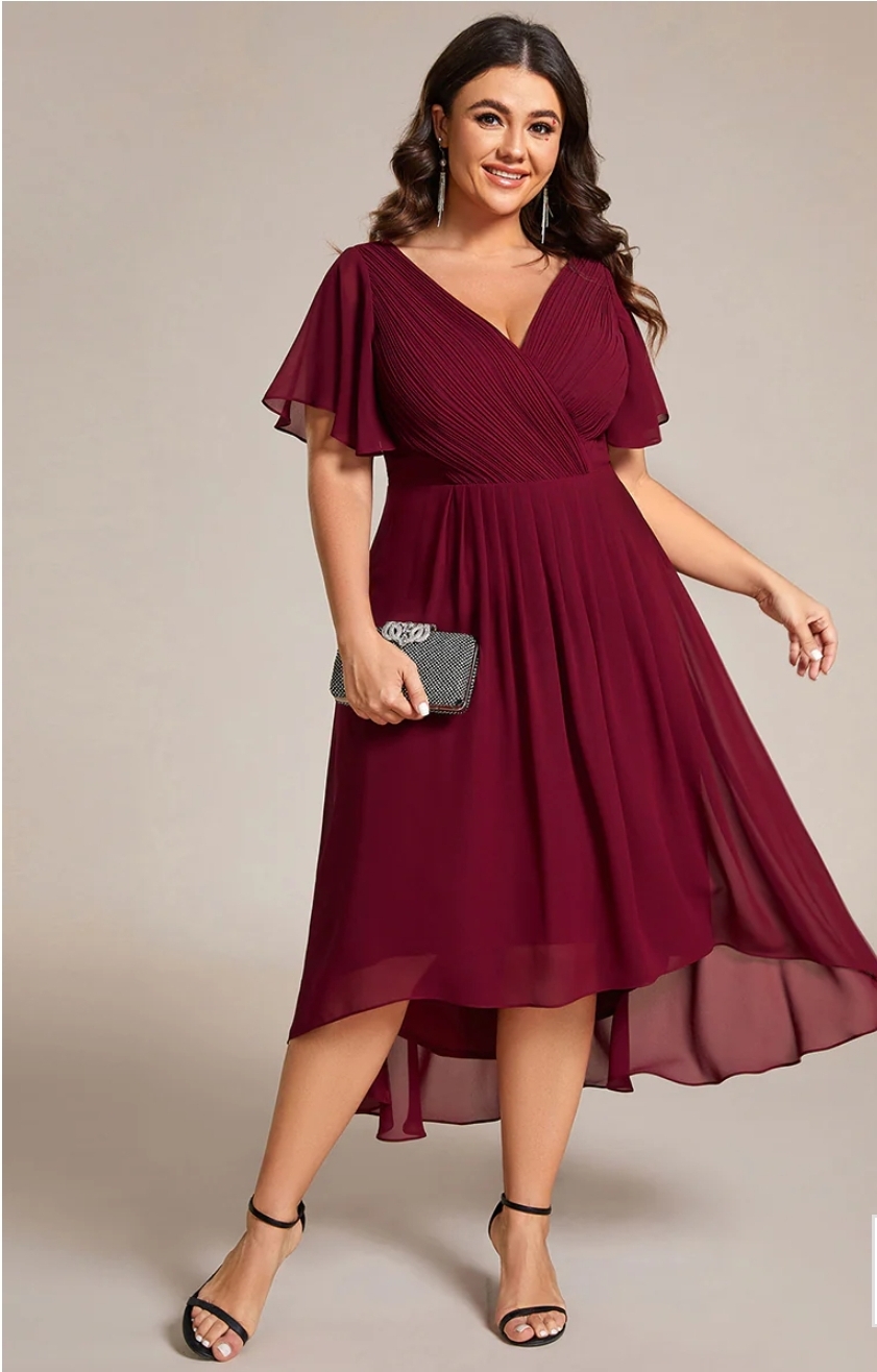 Mørkerød eller mørkeblå eller grøn kort kjole plus size