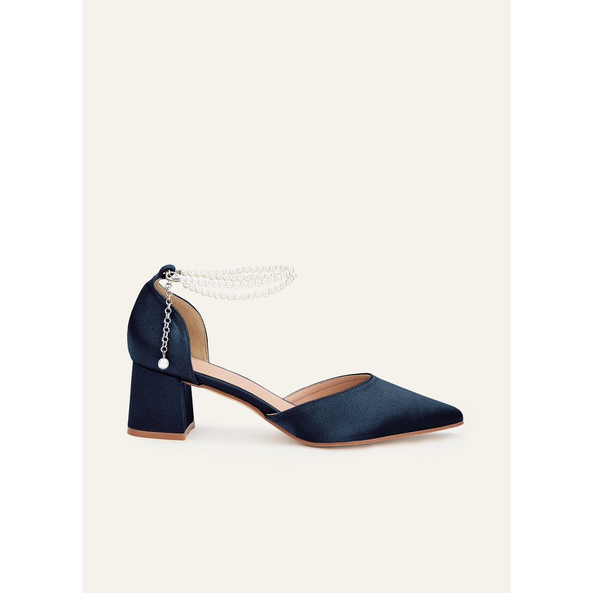 Marineblå sandaler i metallisk satin | bridalstore.dk