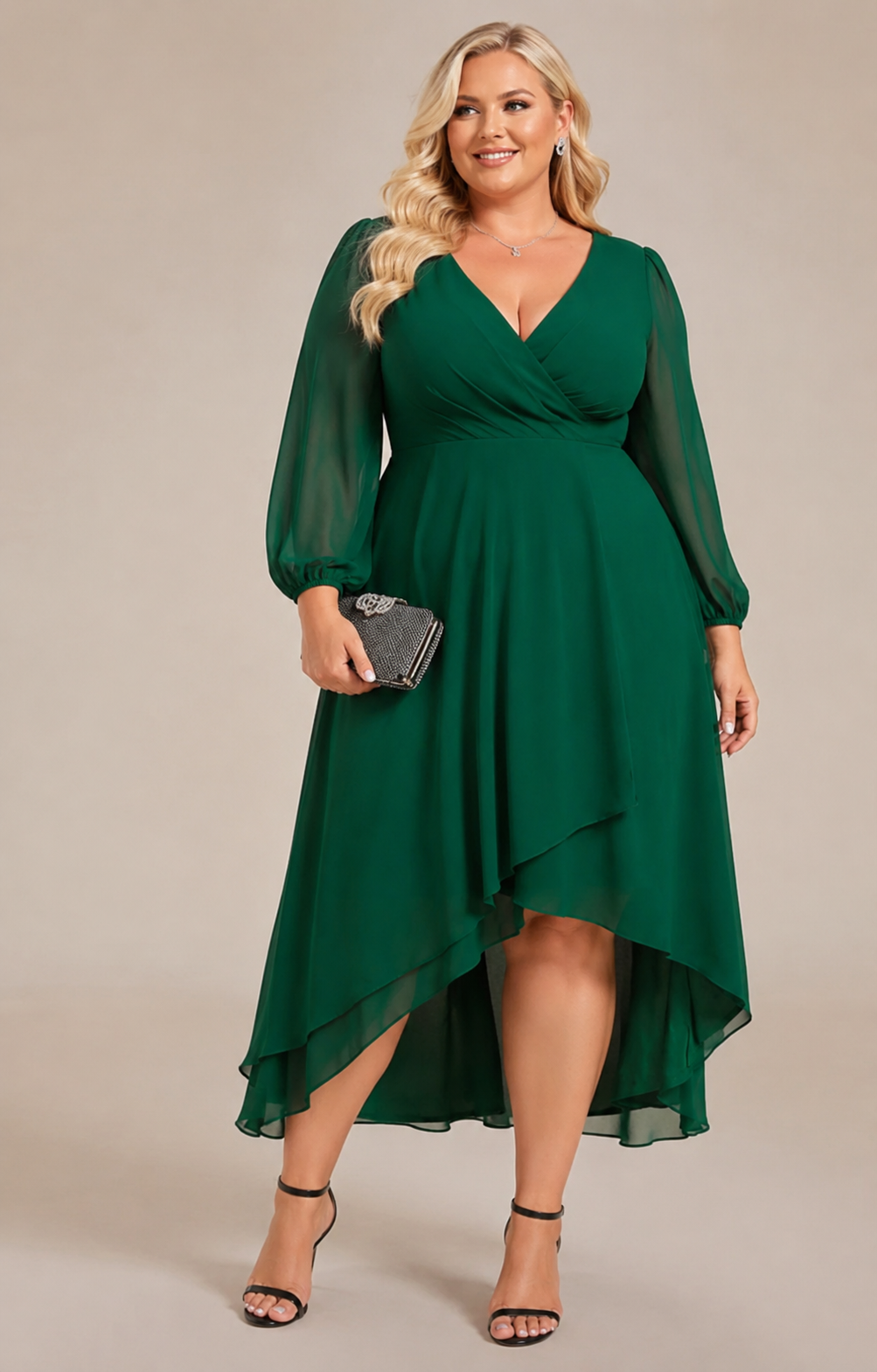   Nora 3 plussize  enkel chiffon med v ryg og let skørt i flere farver