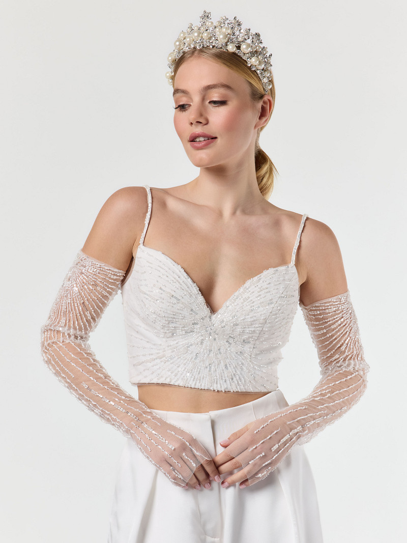 Handske Long Fingerless Joy ivory/ivory | bridalstore.dk