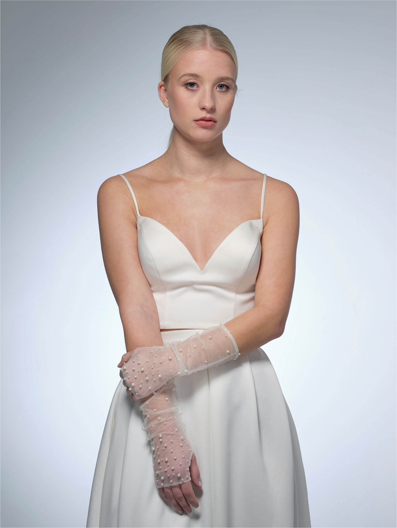 Handske pearls 30cm ivory | bridalstore.dk