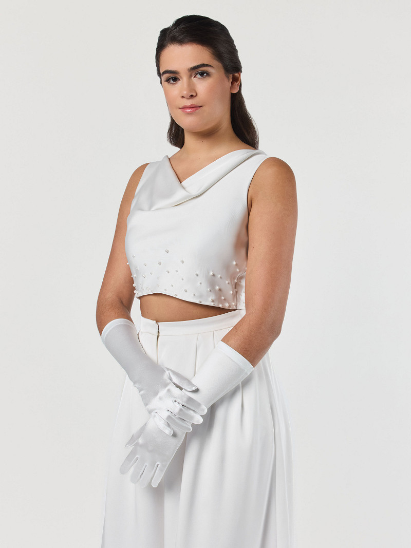 Handske Satin 37 cm ivory | bridalstore.dk