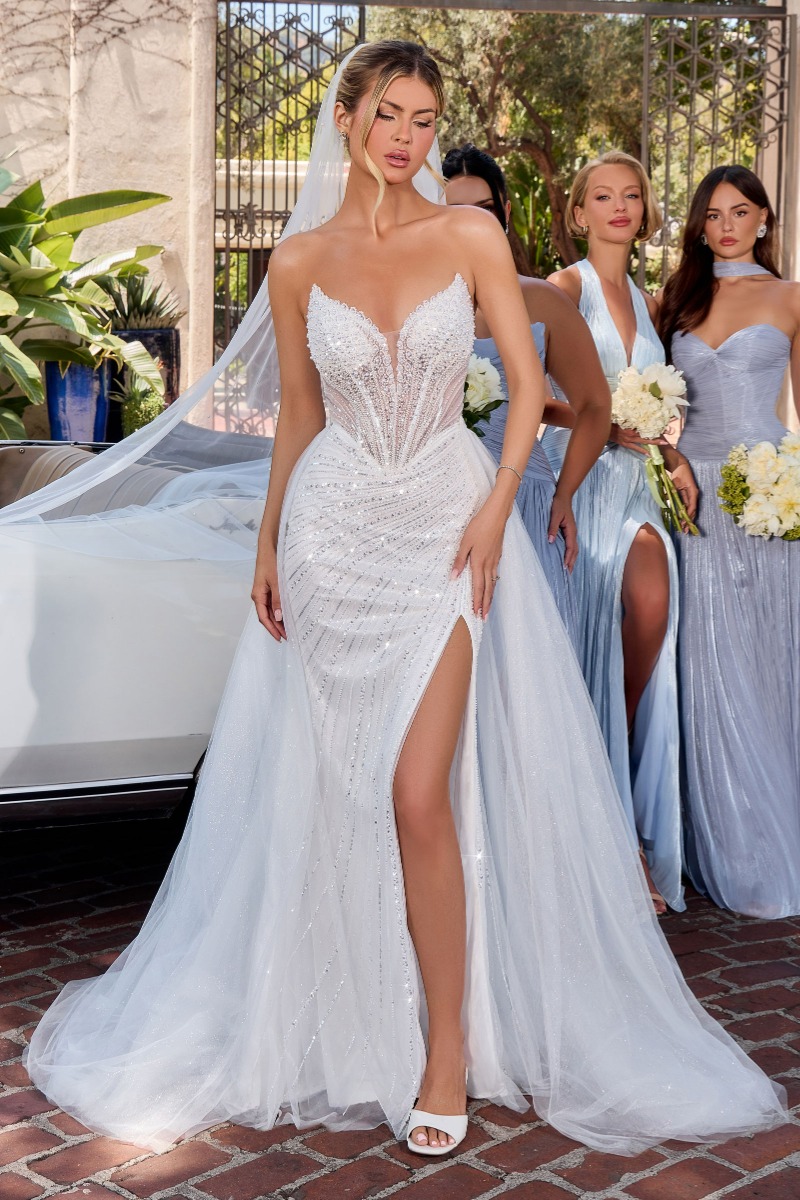 Lang brudekjole CC492W i blonde med slids og slæb | bridalstore.dk