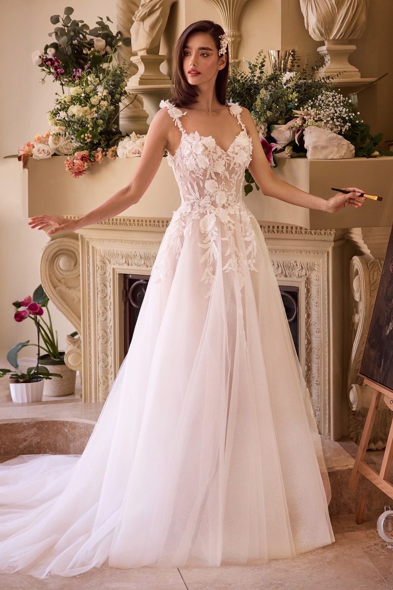 Lang brudekjole CDS498W i tyl med blonde på overdel | bridalstore.dk