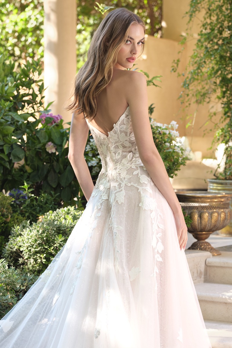 Lang brudekjole WL070 i blonde med åben ryg | bridalstore.dk