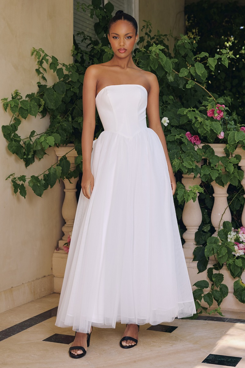Midi brudekjole T712W i tyl med tea length | bridalstore.dk